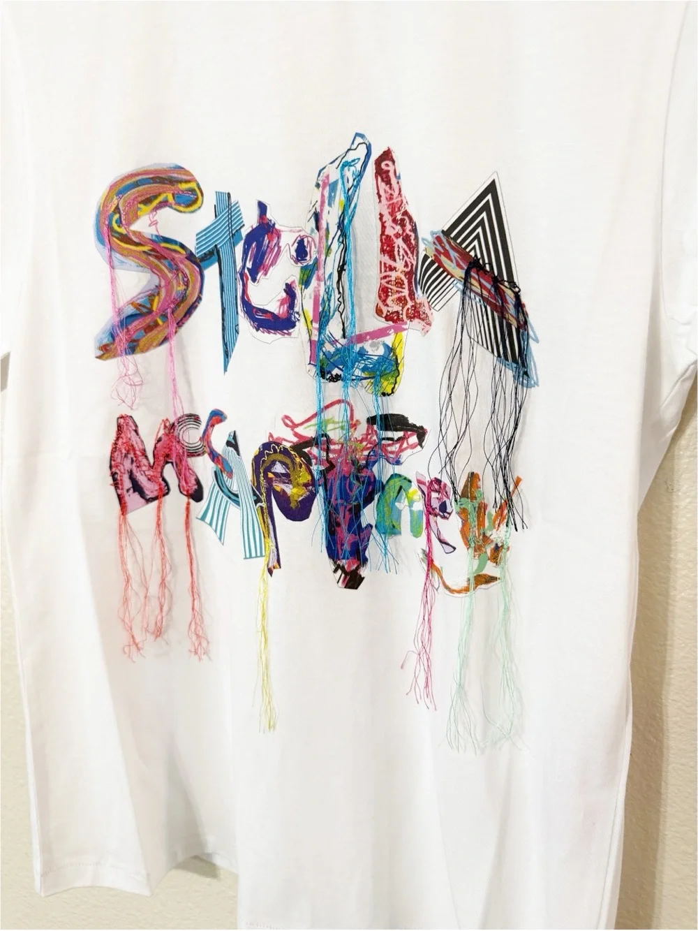 Stella McCartney Logo Graphic 3D Fringe Colorful White Cotton T-Shirt NEW - Picture 9 of 13
